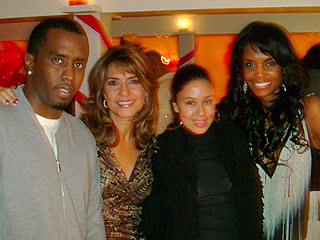 (left to right) Diddy, Murano owner Sandy Sachs, party planner Breana Cabral and Kim Porter/Courtesy of People.com